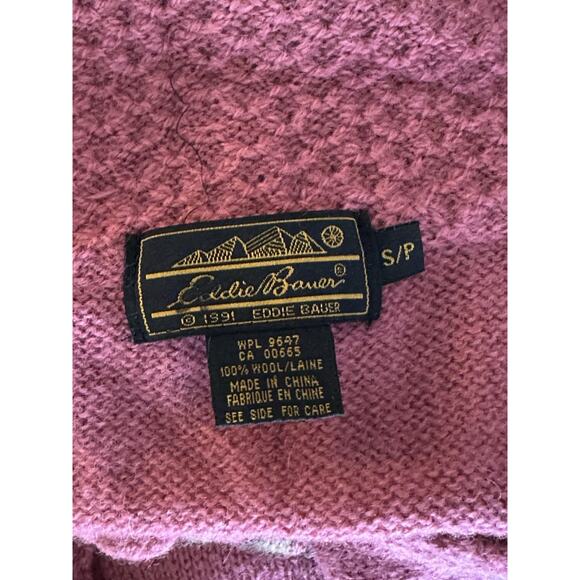 VINTAGE Eddie Bauer Women Small SweaterVest Wool Pink Floral Shawl Collar Button - Picture 4 of 7